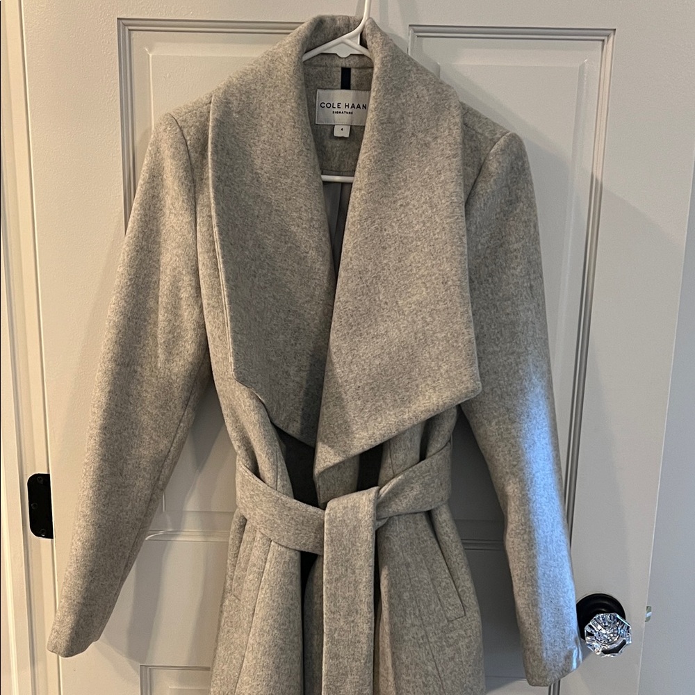 Cole Haan Light Gray Belted Coat